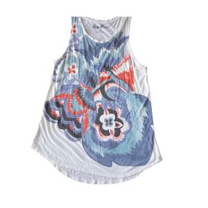 Vintage Lucky Womens Floral Tank Top White Blue Sleeveless Size medium racerback
